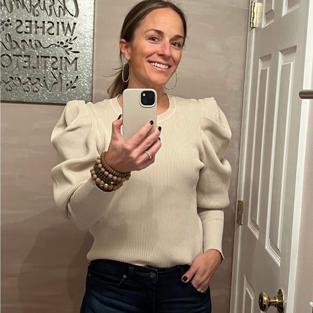 Cream Crew Neck Sweater with Ribbed Texture
